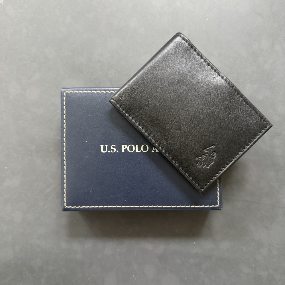 U.S. US Polo Assn. Mens Slimfold Wallet Black Genuine Leather New